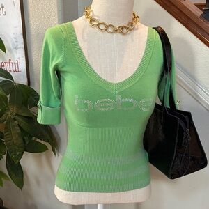 Y2K 💎Bebe Light Green V-Neck Knit Top  🤩